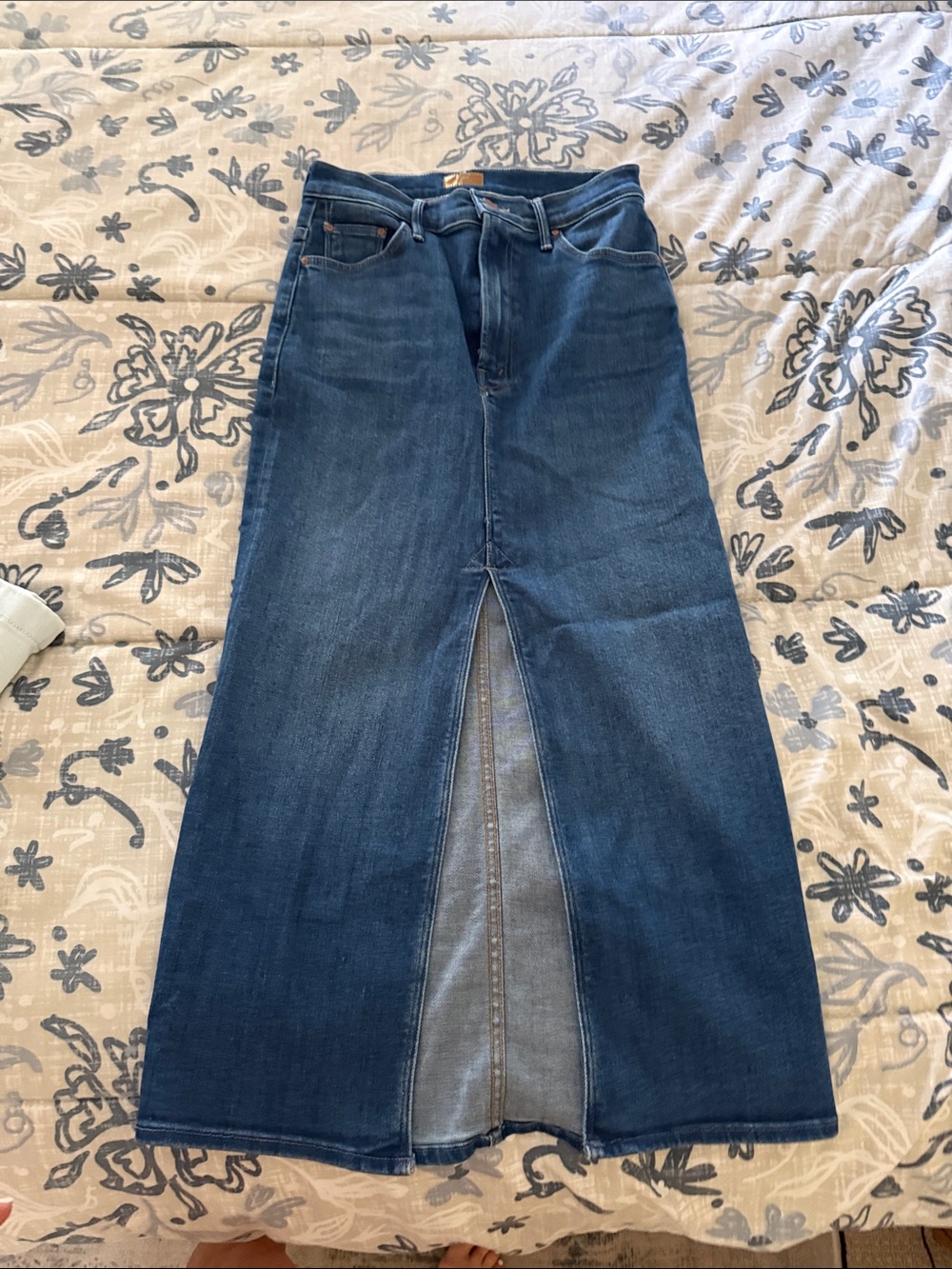 Mother Women's Dark Blue Denim Maxi Skirt with Front Slit